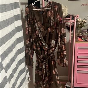 City Chic Floral Brown Wrap Dress